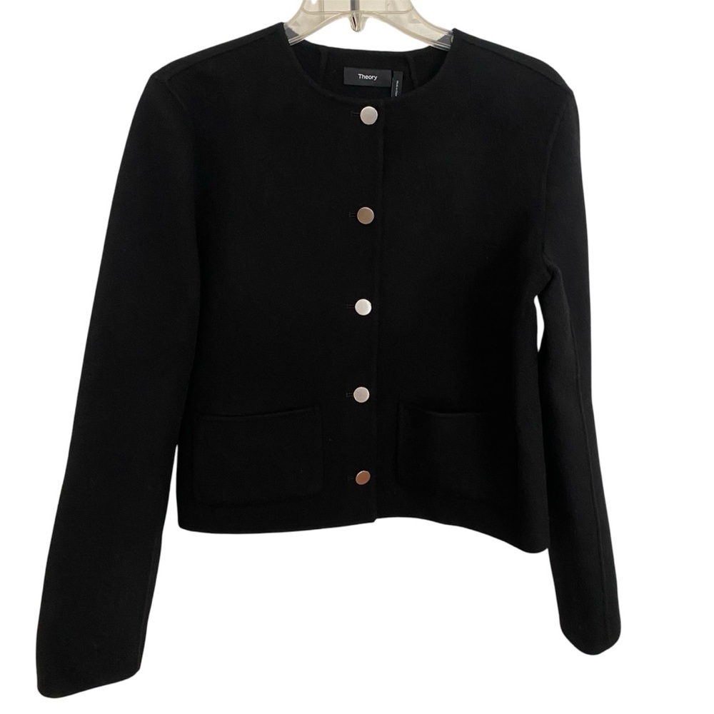 Theory Size 4 Black Cropped Wool and Cashmere Jacket